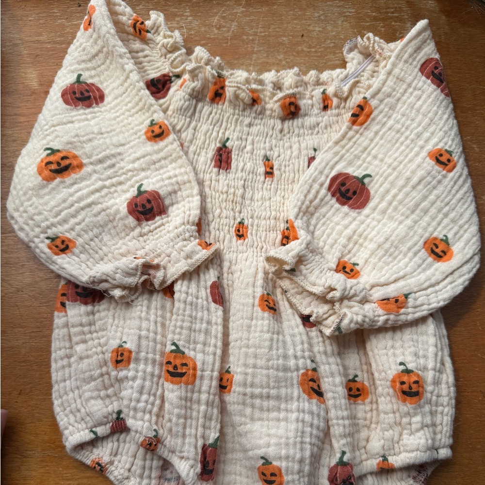 Adorable Pumpkin Print Baby Romper